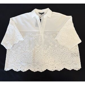 Bohemian Boho-chic Cottage Core Romantic Embroider White 100% Cotton Top Med NWT